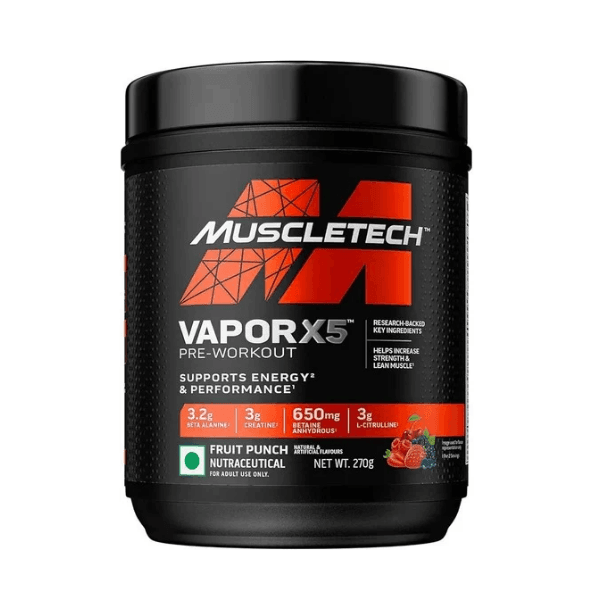 MuscleTech Vapor X5 Fruit Punch Blast pre workout container