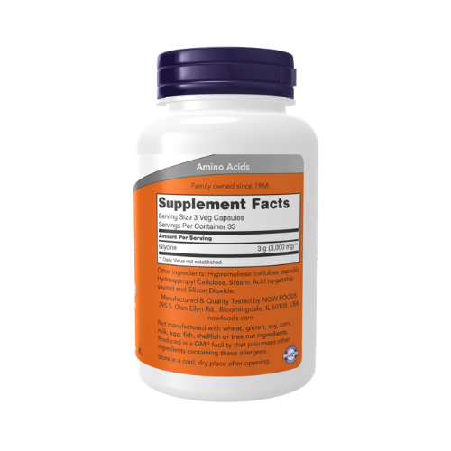 NOW Foods Glycine 1000 mg veg capsules bottle