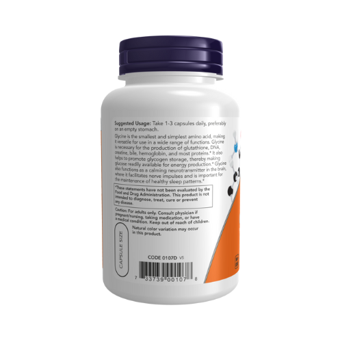 NOW Foods Glycine 1000 mg veg capsules bottle