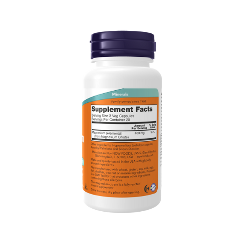 NOW Foods Magnesium Citrate 120 veg capsules bottle