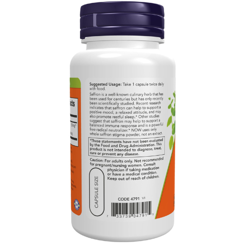 NOW Foods Saffron 50 mg veg capsules bottle