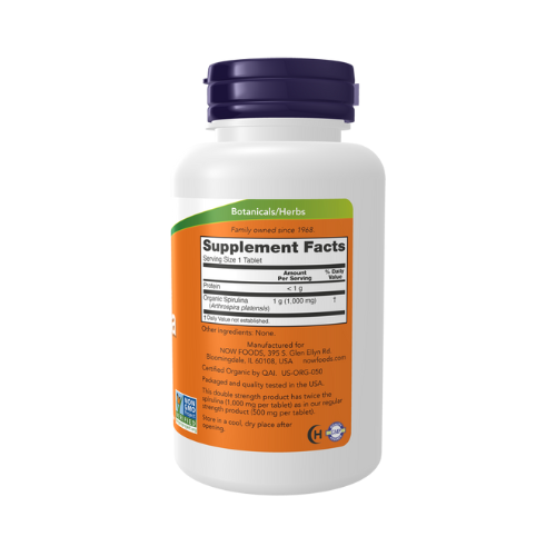 NOW Foods Spirulina 1000 mg organic tablets bottle