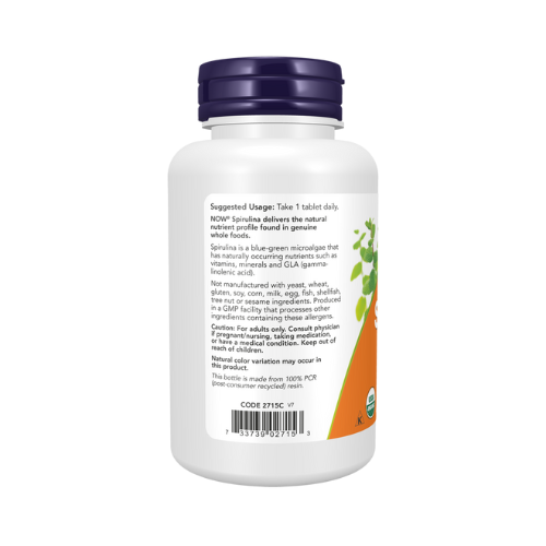 NOW Foods Spirulina 1000 mg organic tablets bottle