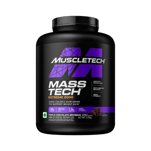 MuscleTech Veg Mass Gainer-Triple Chocolate Brownie (3Kg Powder(10 Servings)-MassTech Extreme 2000  Weight Gainer 30g Protein Muscletech
