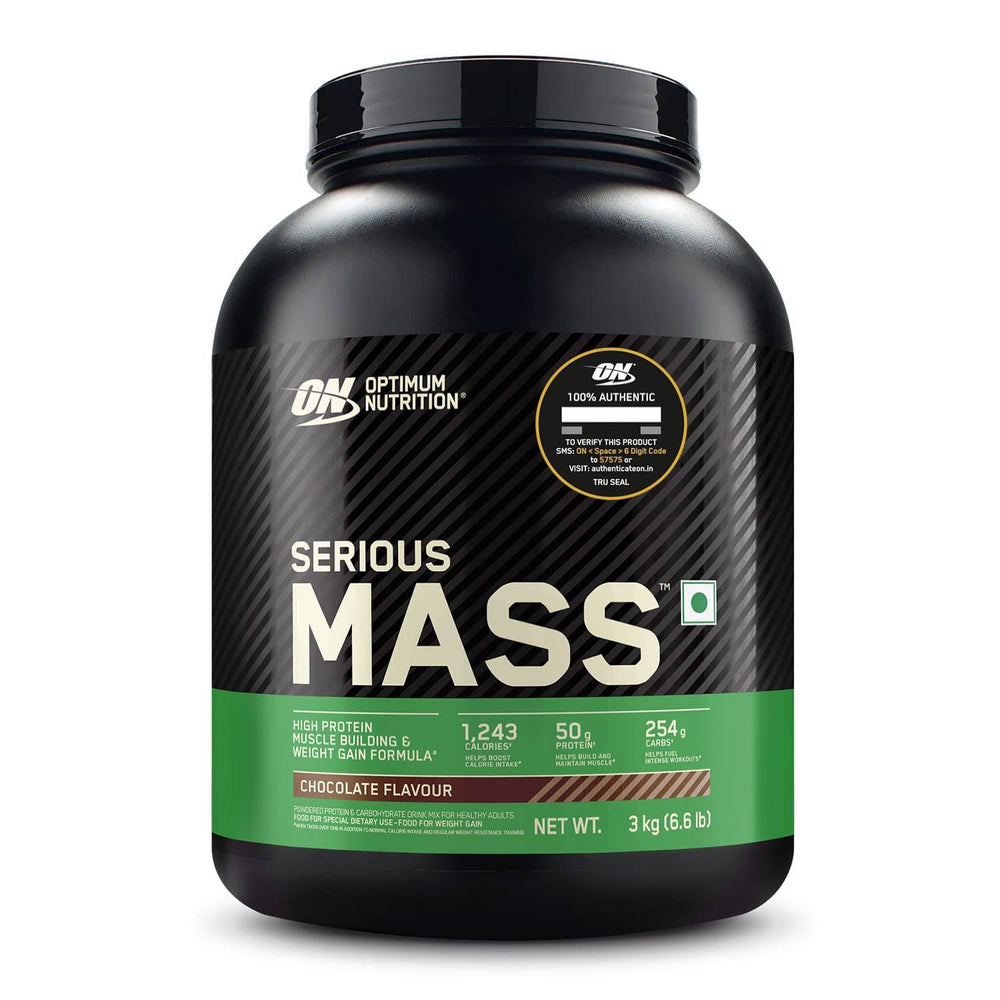OPTIMUM NUTRITION (ON) Serious Mass High Protein High Calorie Weight Gainer Powder - 3 kg (Chocolate)  Vegetarian Optimum Nutrition